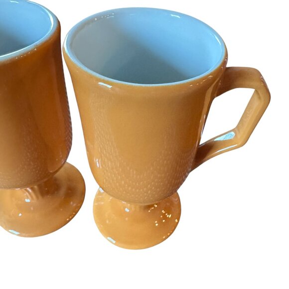 Vtg MCM Shenango China Pedestal Footed Mugs Set Of 2 Orange Irish Coffee Tea - Picture 8 of 12